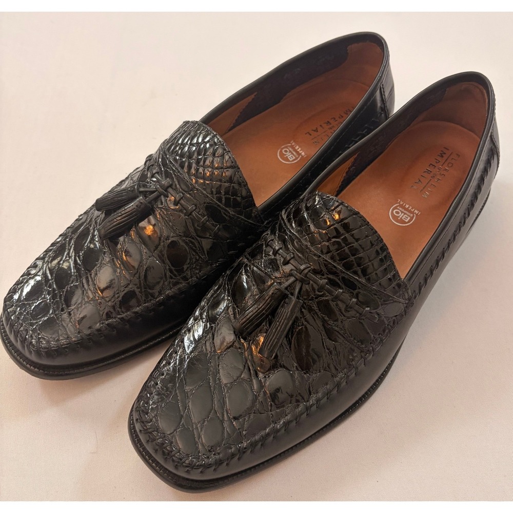 Florsheim Imperial Loafers Mens 11D Black Genuine Caiman Alligator Tassel Shoes